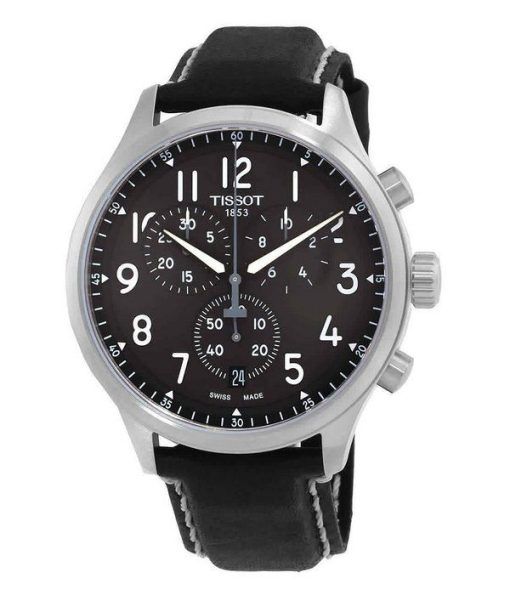 티쏘 T-Sport Chrono XL 가죽 스트랩 무연탄 다이얼 쿼츠 T116.617.16.062.00 100M 남성용 시계