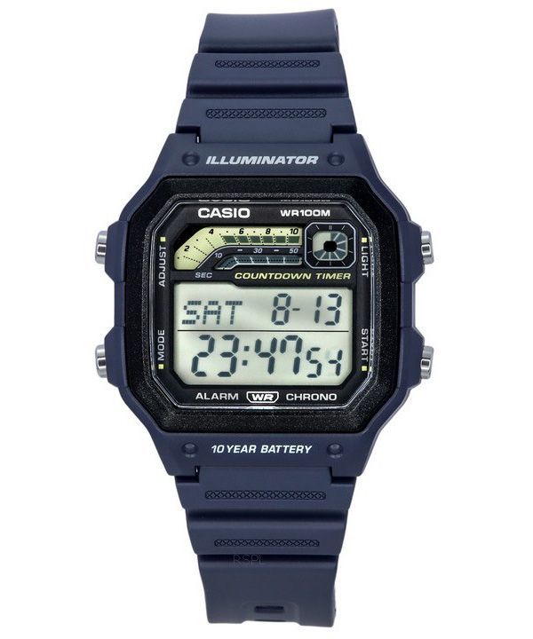 카시오 스탠다드 디지털 블루 레진 스트랩 쿼츠 WS-1600H-2A 100M 남성용 시계