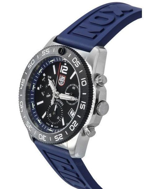 Luminox Pacific 다이버 크로노그래프 네이비 러버 스트랩 블랙 다이얼 스위스 쿼츠 다이버 XS.3143 200M 남성용 시계