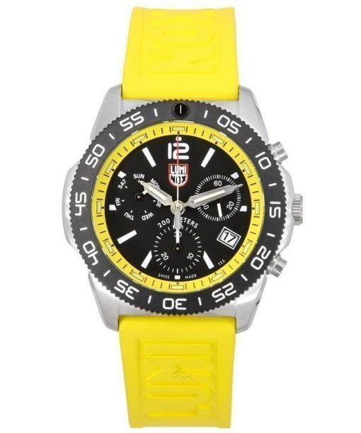 Luminox Pacific 다이버 크로노그래프 노란색 고무 스트랩 블랙 다이얼 스위스 쿼츠 다이버 XS.3145 200M 남성용 시계