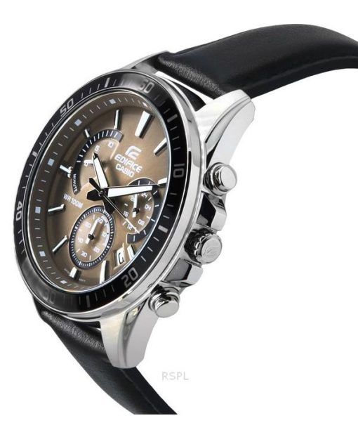 Casio Edifice 아날로그 표준 크로노그래프 가죽 스트랩 라이트 브라운 다이얼 쿼츠 EFR-552L-5A 100M 남성용 시계