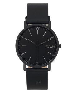 Skagen Signatur 가죽 스트랩 블랙 다이얼 쿼츠 SKW6902 남성용 시계