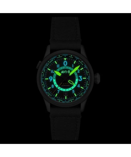 AVI-8 Flyboy Wingman Worldtimer GMT Tropical Grey 다이얼 자동 AV-4120-04 남성용 시계(추가 스트랩 포함)