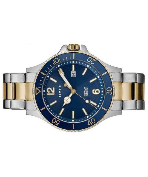 재생 Timex Harborside 블루 다이얼 투톤 스테인리스 스틸 쿼츠 TWG019600 남성용 시계