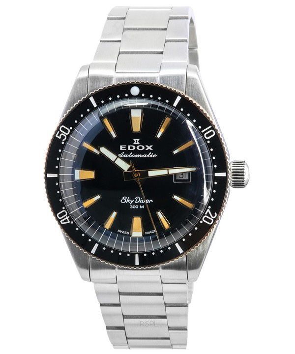 Edox Skydiver Limited Edition 블랙 다이얼 오토매틱 다이버 80126357RNMNNIRB 300M 남성용 시계