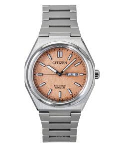 Citizen Zenshin Super Titanium Salmon Dial Eco-Drive AW0130-85Z 100M Men's Watch