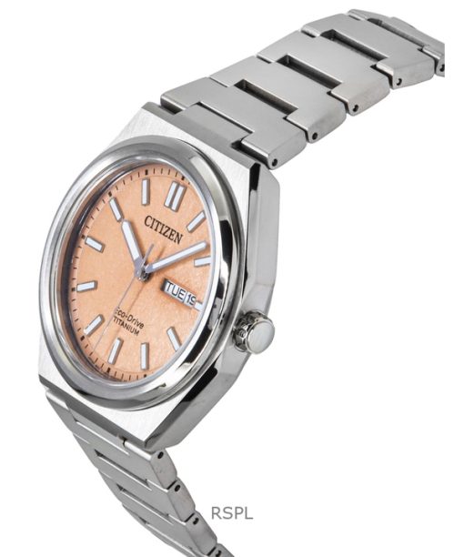 Citizen Zenshin Super Titanium Salmon Dial Eco-Drive AW0130-85Z 100M Men's Watch