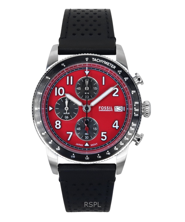 Fossil 스포츠 투어러 크로노그래프 가죽 스트랩 레드 다이얼 쿼츠 FS6086 남성용 시계
