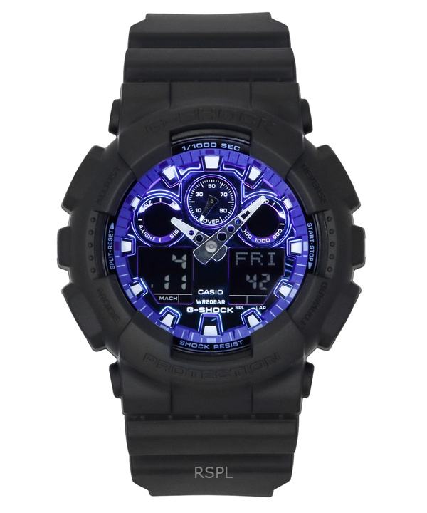 카시오 G-Shock 아날로그 디지털 레진 스트랩 블루 다이얼 쿼츠 GA-100FL-1A 200M 남성용 시계