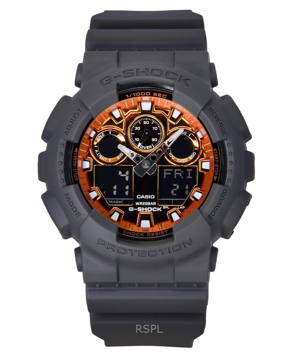 카시오 G-Shock 아날로그 디지털 레진 스트랩 멀티컬러 다이얼 쿼츠 GA-100FL-8A 200M 남성용 시계