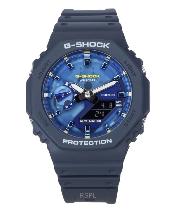 카시오 G-Shock 아날로그 디지털 바이오 기반 레진 스트랩 블루 다이얼 쿼츠 GA-2100AS-2A 200M 남성용 시계