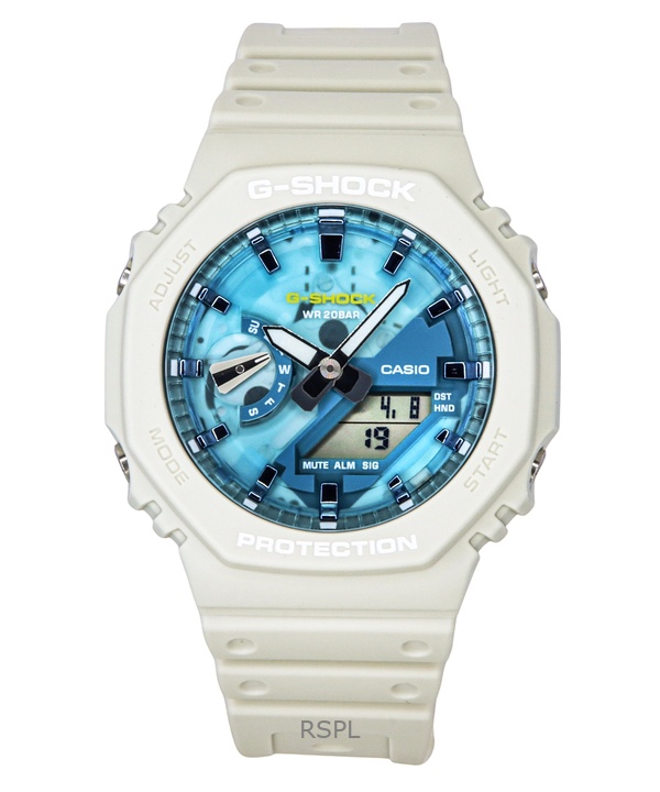 카시오 G-Shock 아날로그 디지털 바이오 기반 레진 스트랩 블루 다이얼 쿼츠 GA-2100AS-5A 200M 남성용 시계