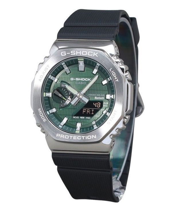 카시오 G-Shock G-Steel 아날로그 디지털 스마트폰 링크 레진 스트랩 그린 다이얼 터프 솔라 GBM-2100A-1A3 200M 남성용 시계