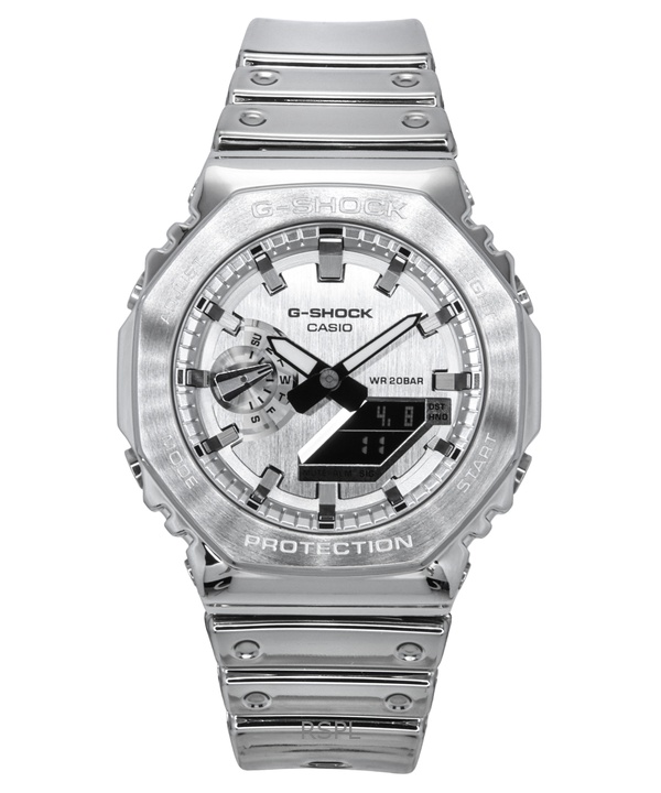 카시오 G-Shock G-Steel 파인 메탈릭 터프 실리콘 스트랩 그레이 다이얼 쿼츠 GM-2100YM-8A 200M 남성용 시계