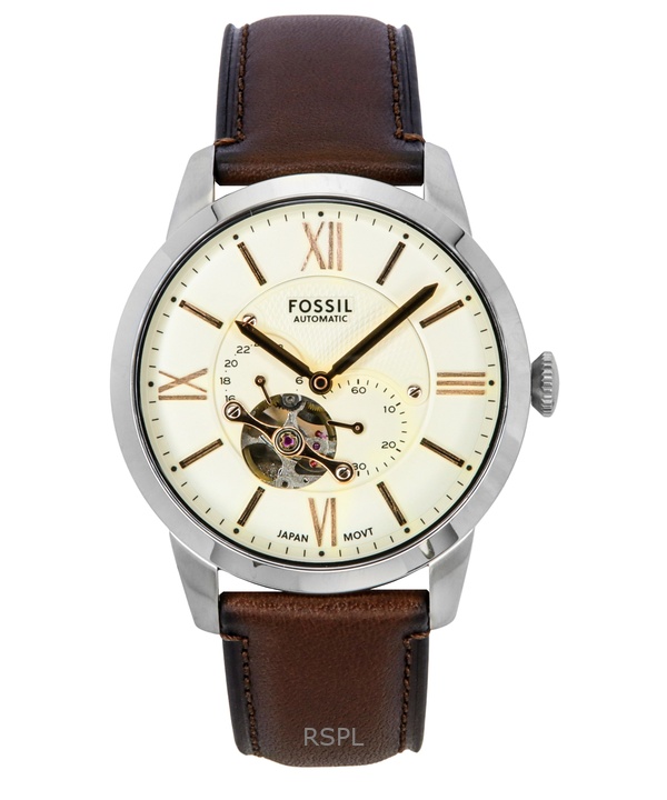 Fossil Townsman 가죽 스트랩 오픈 하트 크림 다이얼 오토매틱 ME3266 남성용 시계