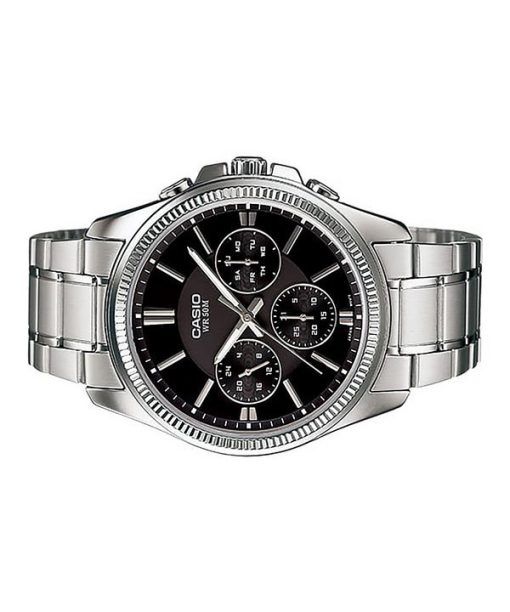 Casio Enticer 아날로그 스테인레스 스틸 블랙 다이얼 쿼츠 MTP-1375D-1AV 남성용 시계