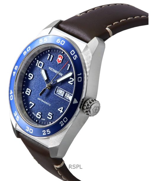 Victorinox Swiss Army Leather Strap Blue Dial Quartz 242040 100M Mens Watch