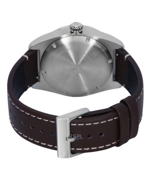 Victorinox Swiss Army Leather Strap Blue Dial Quartz 242040 100M Mens Watch