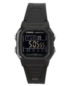 Casio 디지털 블랙 듀얼 타임 레진 스트랩 쿼츠 W-800H-1BV 100M 남성용 시계