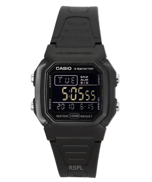 Casio 디지털 블랙 듀얼 타임 레진 스트랩 쿼츠 W-800H-1BV 100M 남성용 시계