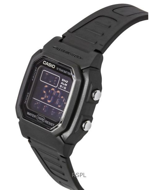 Casio 디지털 블랙 듀얼 타임 레진 스트랩 쿼츠 W-800H-1BV 100M 남성용 시계