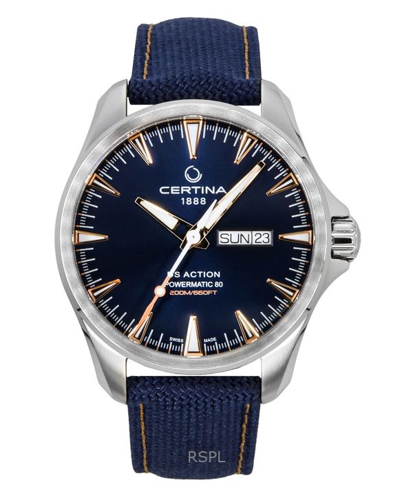 Certina DS 액션 데이 데이트 합성 스트랩 블루 다이얼 오토매틱 다이버 C032.430.18.041.01 200M 남성용 시계