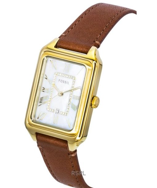Fossil Raquel 브라운 가죽 스트랩 화이트 마더 오브 펄 다이얼 쿼츠 ES5307 여성용 시계
