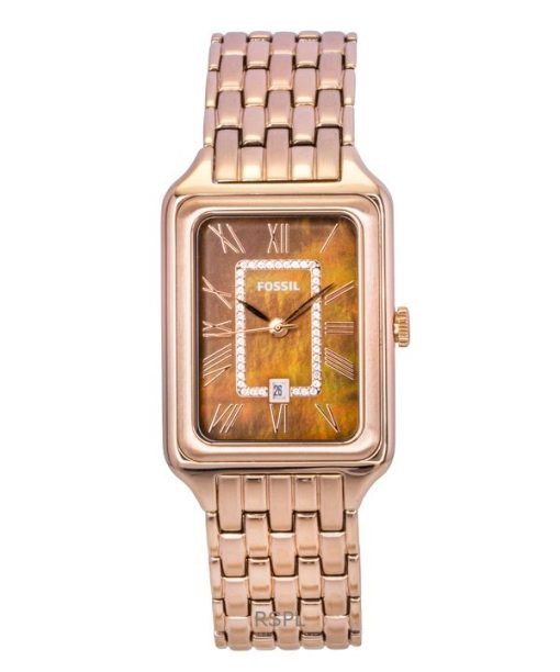 Fossil Raquel 로즈 골드 톤 스테인리스 스틸 브라운 마더 오브 펄 다이얼 쿼츠 ES5323 여성용 시계