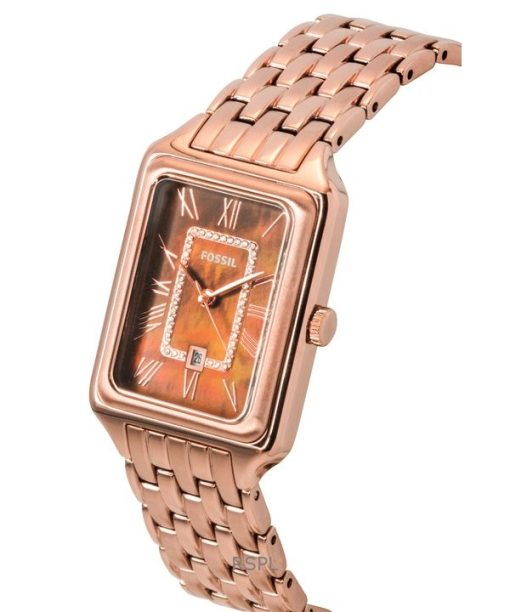 Fossil Raquel 로즈 골드 톤 스테인리스 스틸 브라운 마더 오브 펄 다이얼 쿼츠 ES5323 여성용 시계