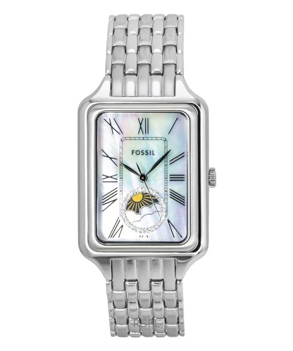 Fossil Raquel 스테인리스 스틸 썬문 다기능 마더 오브 펄 다이얼 쿼츠 ES5400 여성용 시계