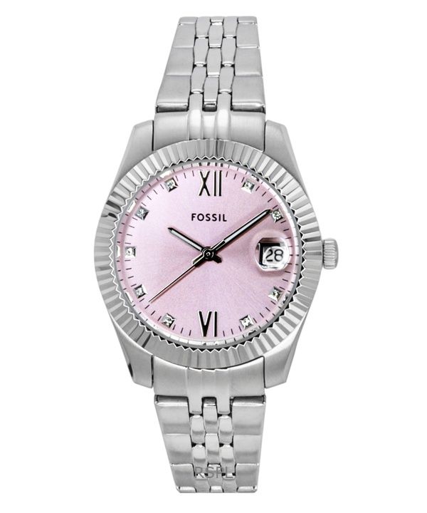 Fossil Scarlette 스테인리스 스틸 핑크 선레이 다이얼 쿼츠 ES5403 여성용 시계