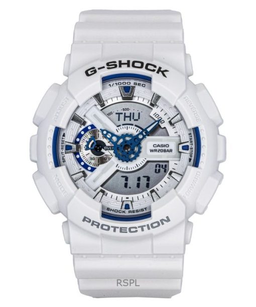 카시오 G-Shock 아날로그 디지털 레진 스트랩 화이트 다이얼 쿼츠 GA-110HDS-7A 200M 남성용 시계