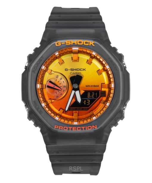 카시오 G-Shock 아날로그 디지털 레진 스트랩 오렌지 다이얼 쿼츠 GA-2100FLS-8A4 200M 남성용 시계