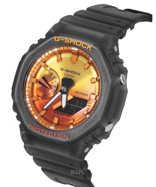 카시오 G-Shock 아날로그 디지털 레진 스트랩 오렌지 다이얼 쿼츠 GA-2100FLS-8A4 200M 남성용 시계