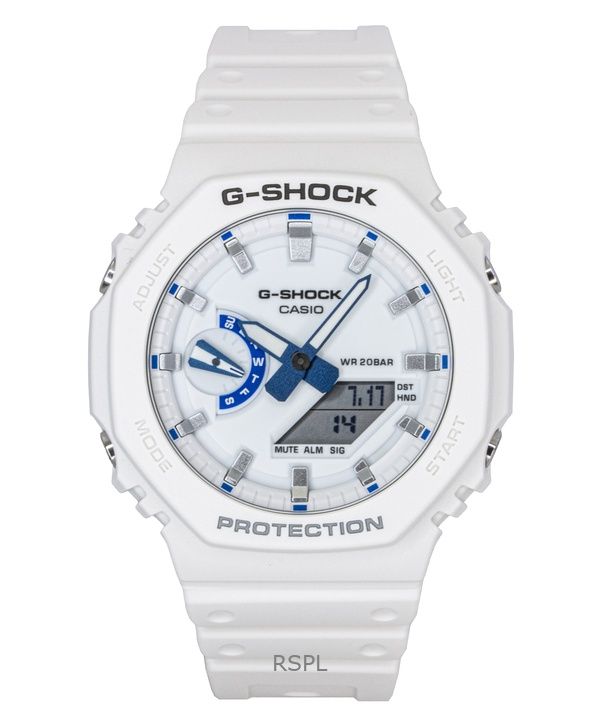 카시오 G-Shock 아날로그 디지털 레진 스트랩 화이트 다이얼 쿼츠 GA-2100HDS-7A 200M 남성용 시계