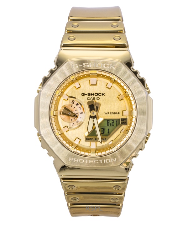 카시오 G-Shock G-Steel 파인 메탈릭 아날로그 디지털 골드 다이얼 쿼츠 GM-2100YMG-9A9 200M 남성용 시계