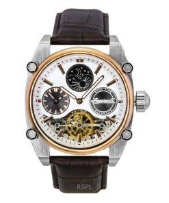 잉거솔 더 바시티 레더 스트랩 실버 스켈레톤 다이얼 오토매틱 I15401 남성용 시계