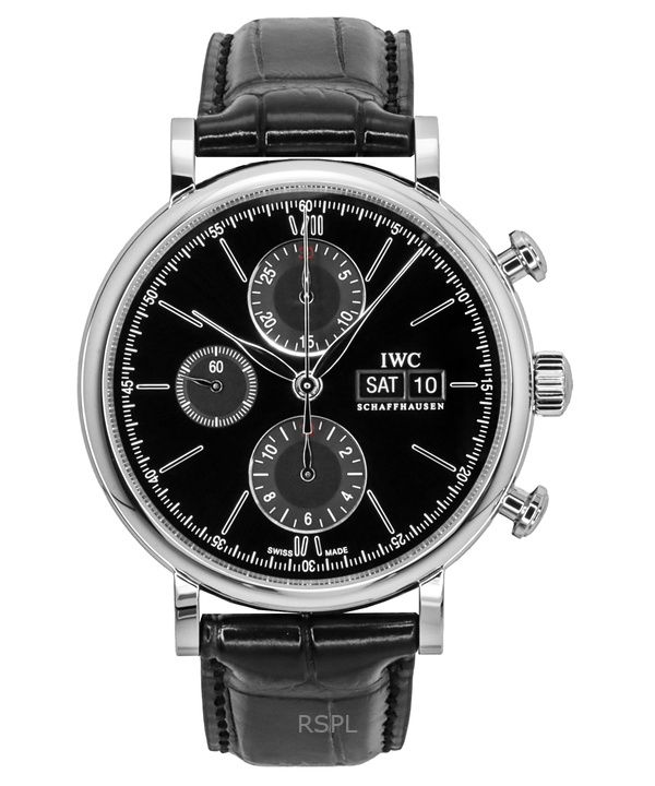 IWC 포르토피노 크로노그래프 레더 스트랩 블랙 다이얼 오토매틱 IW391029 남성용 시계