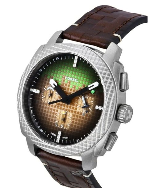 Fossil Minecraft Grass Block 크로노그래프 한정판 가죽 스트랩 브라운 다이얼 쿼츠 LE1206 남성용 시계