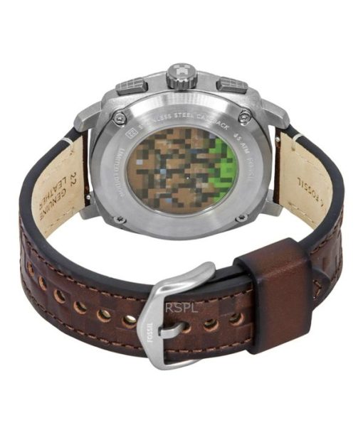 Fossil Minecraft Grass Block 크로노그래프 한정판 가죽 스트랩 브라운 다이얼 쿼츠 LE1206 남성용 시계
