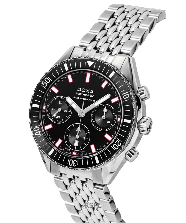 Doxa Sub 200 C-Graph II 샤크헌터 블랙 다이얼 오토매틱 다이버 797.10.101 Doxa Sub 200 C-Graph II 샤크헌터 블랙 다이얼 오토매틱 다이버 797.10.101.10 200M 남성용 시계 (추가 스트랩 포함)