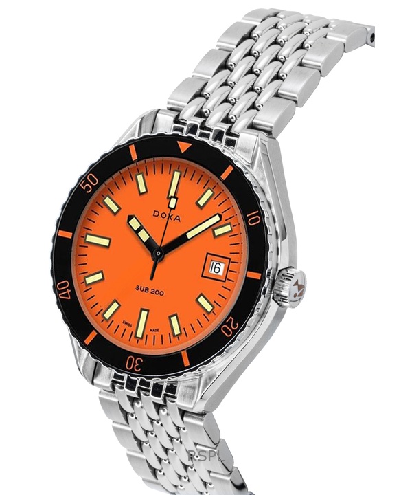 Doxa SUB 200 프로페셔널 스테인리스 스틸 오렌지 다이얼 오토매틱 다이버 799.10.351 Doxa SUB 200 프로페셔널 스테인리스 스틸 오렌지 다이얼 오토매틱 다이버 799.10.351.10 200M 남성용 시계 (추가 스트랩 포함)