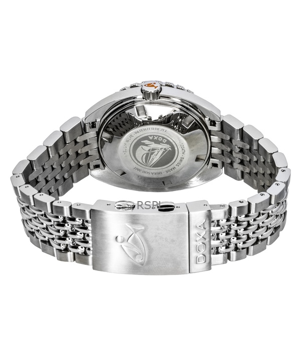 Doxa SUB 300T 샤크헌터 스테인리스 스틸 블랙 다이얼 오토매틱 다이버 840.10.101 Doxa SUB 300T 샤크헌터 스테인리스 스틸 블랙 다이얼 오토매틱 다이버 840.10.101.10 1200M 남성용 시계 (추가 스트랩 포함)