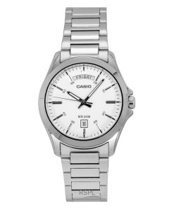 카시오 스탠다드 아날로그 스테인리스 스틸 화이트 다이얼 쿼츠 MTP-1370D-7A3V 남성용 시계