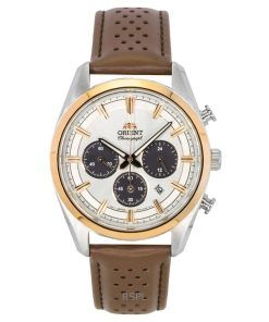 오리엔트 컨템포러리 크로노그래프 가죽 스트랩 화이트 다이얼 쿼츠 RA-TX0306S 남성용 시계
