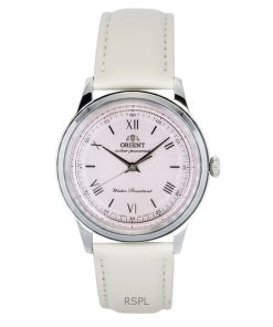 오리엔트 밤비노 가죽 스트랩 핑크 다이얼 솔라 RA-WK0005P 남성용 시계